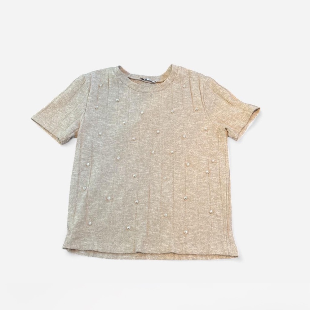 Small Pearl Beaded Cream Shirt (ZARA)